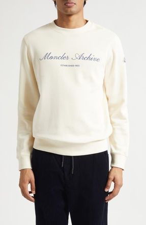 Moncler Cotton Blend Crewneck Sweatshirt in Ivory at Nordstrom, Size Xxx-Large
