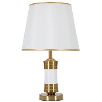 Dmora Dmora - Lámpara de mesa Sinopia, Luz de escritorio, Luz de oficina, Lámpara de trabajo, Blanco y Oro, 31x31 h52 cm