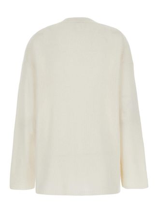 Allude Womens White Cashmere Relaxed Crewneck Sweater Tops Top