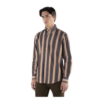 Harmont & Blaine Gestreept Katoenen Overhemd Bruin - Heren - Casual Overhemden - Veelkleurig - 2XL - Katoen - Overhemden
