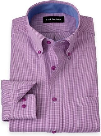 Paul Fredrick Slim Fit Non-iron Cotton Houndstooth Dress Shirt With Contrast Trim