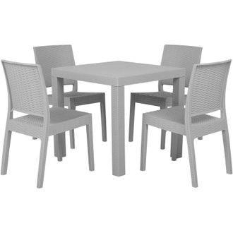 Beliani Beliani - Garden Dining Set Table 4 Stackable Chairs Outdoor Terrace Light Grey Fossano