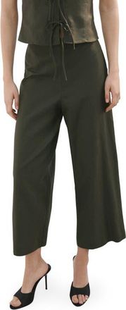 Mango Cotton & Linen Blend Crop Straight Leg Pants in Khaki Green at Nordstrom, Size 10