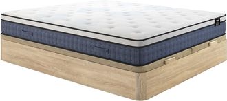 Vente-Unique Conjunto 180 x 200 cm canap&eacute; abatible color natural claro + colch&oacute;n de muelles ensacados con 7 zonas y capa de gel viscoel&aacute;stico de 23 cm - VARNO de Y