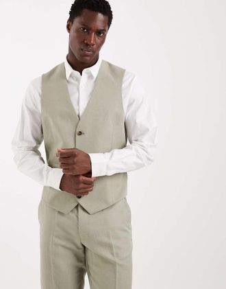 Asos Giacca da abito slim in twill di misto lino verde salvia