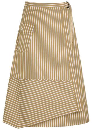 3.1 Phillip Lim Striped Cotton-poplin Wrap Midi Skirt - Khaki - S (UK8-10 / S)