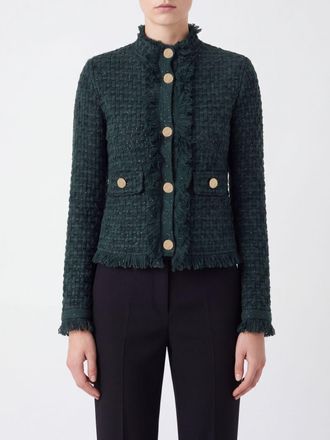 Liu Jo Slim Fit Viscose Blend Blazer with High Neck and Fringes