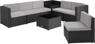 TecTake Conjunto de ratán para 6 personas, con caja de almacenaje, negro