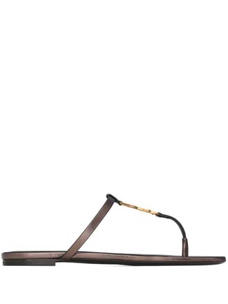 Saint Laurent Womens Cassandre Leather Thong Sandals - Dark Grey Sheepskin - Size 36.5 EU/IT