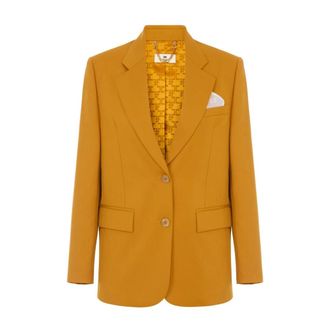 Elisabetta Franchi Jas in gabardine stof - Dames - Jassen - Geel - Maat: L Gabardine