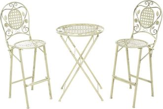 Beliani Conjunto De Bar Para Jard&iacute;n Mesa De Metal 2 Sillas Plegables Aspecto Envejecido Verde Claro Bivio