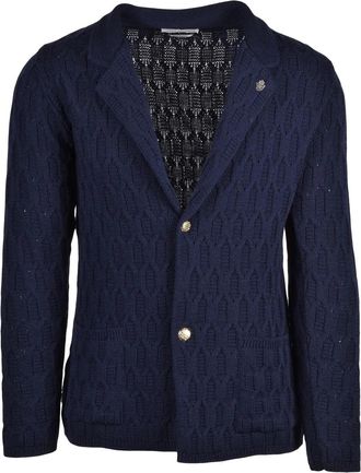 Daniele Alessandrini Textured Geometric Knit Jacket with Notched Collar and Button Closure