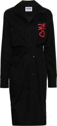 Moschino logo-embroidered poplin midi dress - women - Cotton - 40 - Black