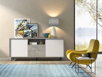 Dmora Dmora Aparador Garofano, Buffet Con 2 Puertas Y 2 Cajones, Elegante Aparador Para Sal&oacute;n, Gabinete De Tv, 100% Made In Italy, Cm 184x45h77, Blanco Y Ce
