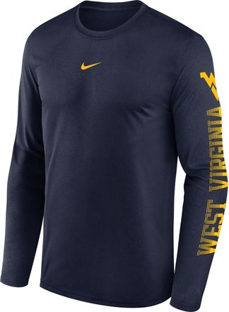 Nike West Virginia Primetime Stack Legend Nike Mens Dri-FIT College Long-Sleeve T-Shirt in Blue | NKGT41SWVN-EKV