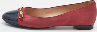 Tod's Tods Crimson Red/blue Leather And Patent Leather Cap Toe Buckle Ballet Flats