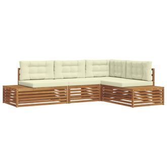 vidaXL Conjunto De Sof&aacute;s De Exterior Con Coj&iacute;n 4 Pieza Natural Y Crema Vidaxl
