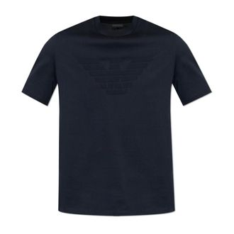 Emporio Armani Jersey T-Shirt met bijpassend Intarsia Logo - Heren - T-shirts - Blauw - 2XL - Katoen - Tops