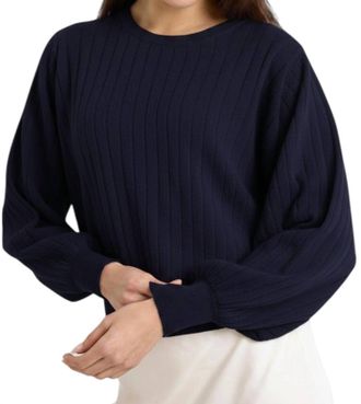 Brodie Pixie Ribbed Cashmere Crew Top In Navy