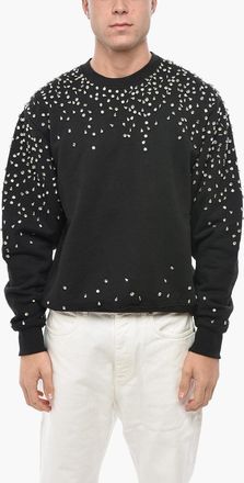 1989 STUDIO Brushed Cotton Crewneck Sweatshirt with Applied Crystals 1989 Studio