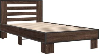 vidaXL Estructura cama madera ingeniería metal marrón roble 90x190 cm Vidaxl