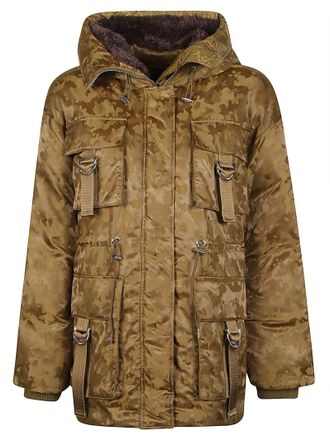 Pinko Passito Polyamide Camouflage Hooded Padded Jacket