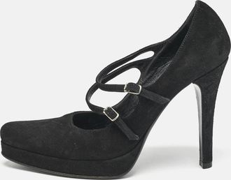 Casadei Black Suede Mary Jane Platform Pumps