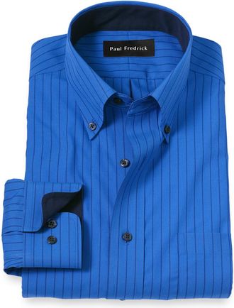 Paul Fredrick Slim Fit Non-iron Cotton Stripe Dress Shirt With Contrast Trim