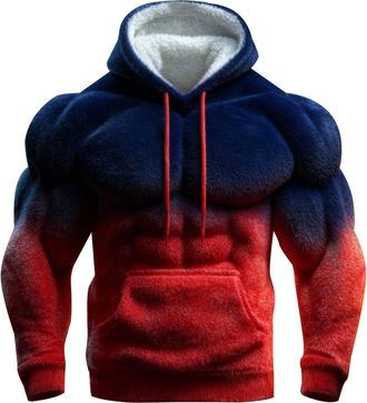 Generic Muscle Fit Hoodie Men Novelty Muscle Line Art Gradient Flannel Fleece Hooded Sweatshirt Winter Warm Pullover Tops Streetwear, Dark Blue, M