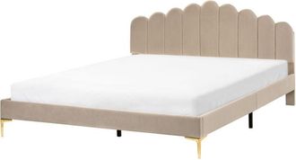 Beliani Bed Velvet SAUVIAN 180 x 200 cm (EU Super King) Taupe