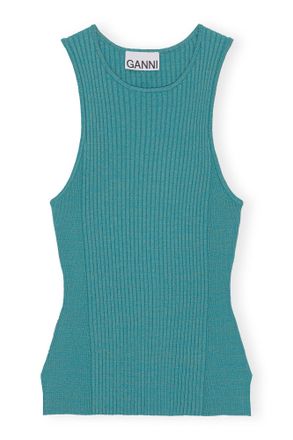 Ganni Blue Sleeveless Melange Top - Size XXS Green