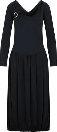 Lanvin LS Drape Midi Jurk - Dames - Casual kleedjes - Zwart - XS - Kleedjes