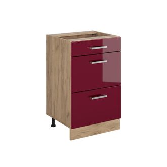 Vicco Mueble Bajo De Cocina R-line, Rojo De Alto Brillo/roble Dorado, 50 Cm Sin Encimera, Vicco