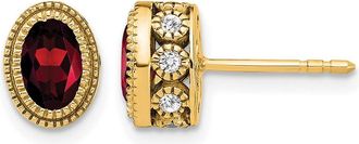Diamond2Deal 14k Yellow Gold Oval Garnet and Diamond Stud Earrings