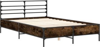 vidaXL Vidaxl - Estructura Cama Madera Ingenier&iacute;a Metal Roble Ahumado 120x190cm