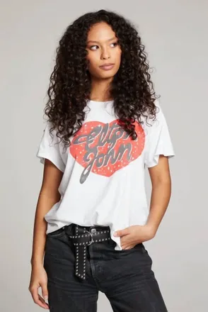 Chaser Elton John Script Logo Heart Graphic Tee In White