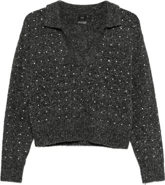 Pinko Grijs Zwart Sweater Aw 25 - Dames - V-hals truien - Grijs - M - Wol - Truien & Vesten