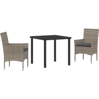 vidaXL Conjunto De Comedor De Jard&iacute;n Con Coj&iacute;n 3 Pcs Gris Polirat&aacute;n Vidaxl