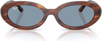 Ray-Ban 54mm Oval Sunglasses in Striped Havana /Blue at Nordstrom