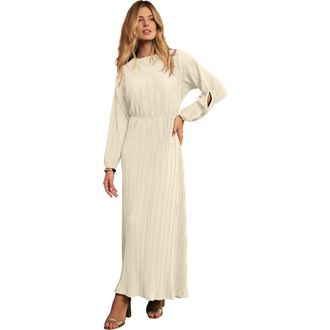 Jessica London Slit Sleeve Plisse Maxi Dress in Oatmeal at Nordstrom, Size 22