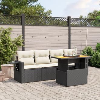 vidaXL Vidaxl - Set De Muebles De Jard&iacute;n 5 Pzas Y Cojines Rat&aacute;n Sint&eacute;tico Negro