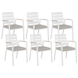 Beliani Beliani - Conjunto De 6 Sillas De Jard&iacute;n Estructura De Aluminio Con Cojines De Asiento Gris Taviano