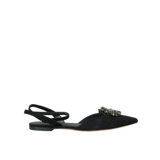 Dolce & Gabbana Ballerinas, female, Black, Size: 8 US Black Leather Crystal Slingback Sandals Shoes
