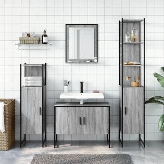 Berkfield Home Stylish 4 Piece Bathroom Cabinet Set Grey Sonoma Engineered Wood