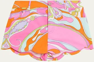 Pucci Tela Orchidee-Print Cotton Scalloped Shorts