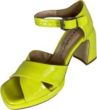 Laura Bellariva Geel Limoen Sandaal - Dames - Sandalen met hakken - Geel - 36 EU - Leer - Schoenen