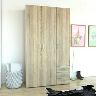 Dmora Dmora Armoire &Agrave; Trois Portes Et Trois Tiroirs, Couleur Ch&ecirc;ne, 115 X 49 X H200 Cm