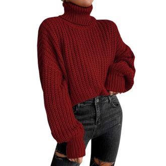 Generic Cable Knit Jumper Women Oversized Polo Neck Knitted Jumper Autumn Winter Pullover Turtleneck Sweaters Chunky Knit Thermal Sweaters Dressy Casual Roll 