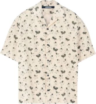 Jacquemus Bloemenprint knoopshirt - Heren - Korte mouwen Overhemden - Beige - S - Overhemden