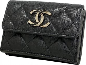 Chanel Black Grained Calfskin Wallet (Tri-Fold) (Pre-Owned)